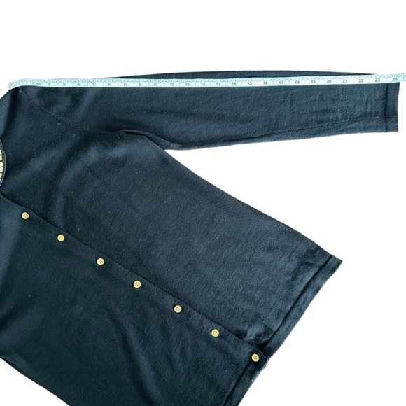 J. McLaughlin Black Merino Wool Cardigan Sweater Gold Studded Collar Size Medium - Picture 6 of 8